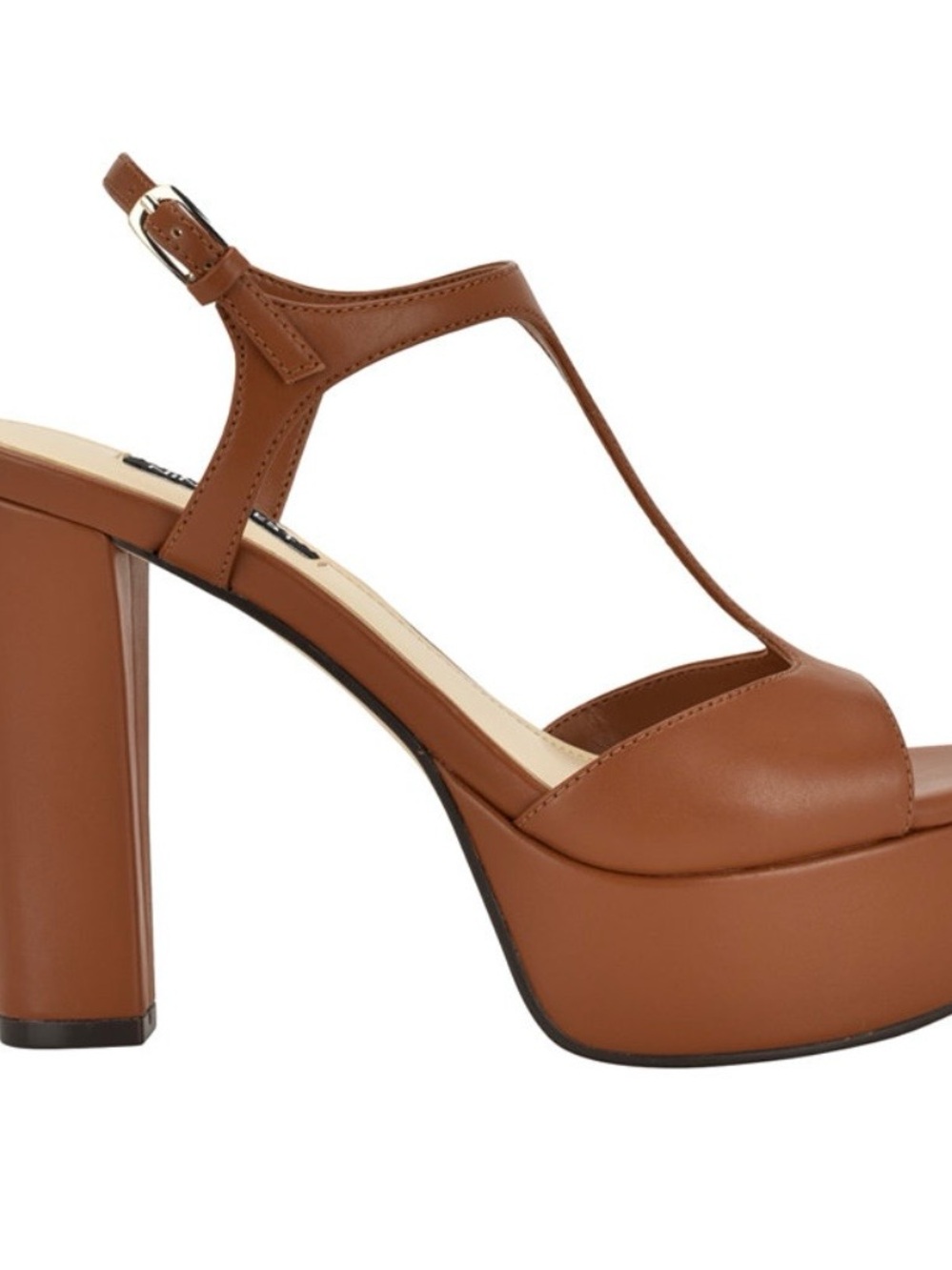 Nine West Cognac Brown Platform Block Heel Sandals - Picture 5 of 11
